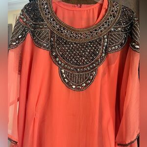 Embellished Coral Caftan